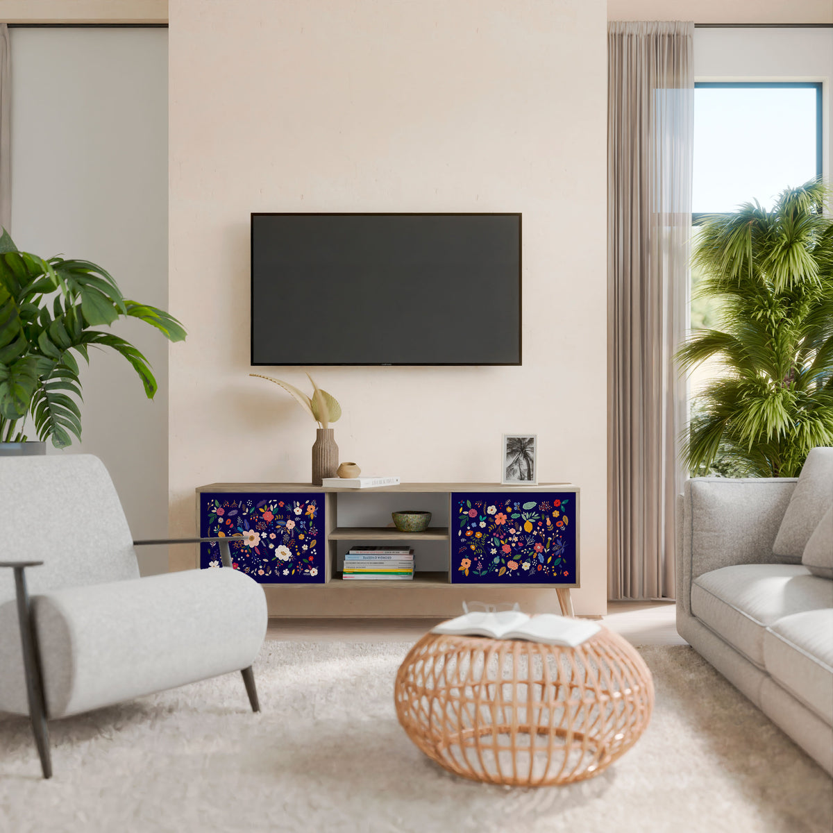FLORAL COMBINATION 2-Door TV Cabinet