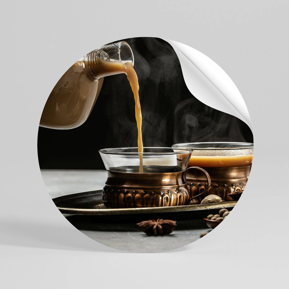 STEAMING SIPS OF SERENITY Peel and Stick Round Sticker
