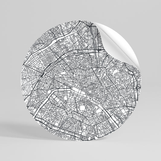 PARIS TOWN PLAN Αυτοκόλλητη Αφίσα στρογγυλή